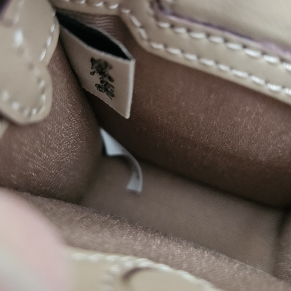 NWT COACH NORTH/SOUTH MINI TOTE BAG CHARM IN SIGNATURE CANVAS TAN & BEIGE - Picture 2 of 7